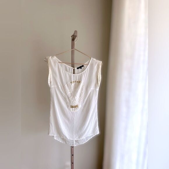 Maxinne Mode Skull Embellished Lace Tunic Top Blouse Size S - Picture 8 of 9